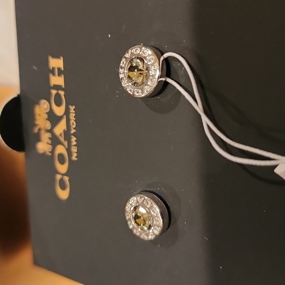 Coach Post Earrings in Silver w/ Gray Stone - Picture 5 of 6